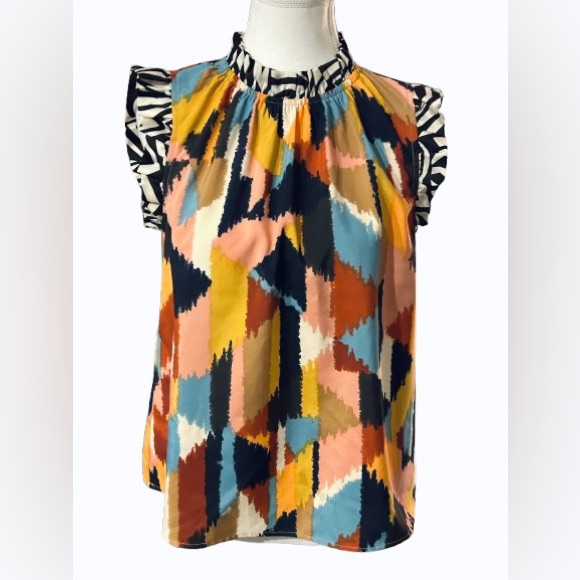 Thml Small Sleeveless Top Blouse Shirt Boho Patterns Multi Colored Patchwork
